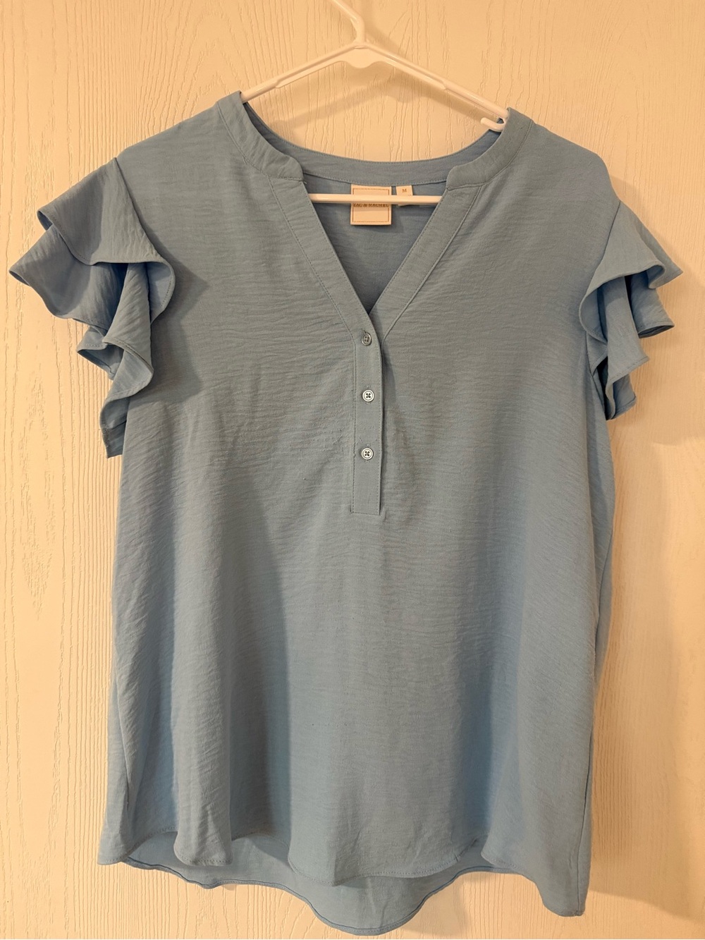 Zac & Rachel Light Blue Ruffle-Sleeve Henley Top